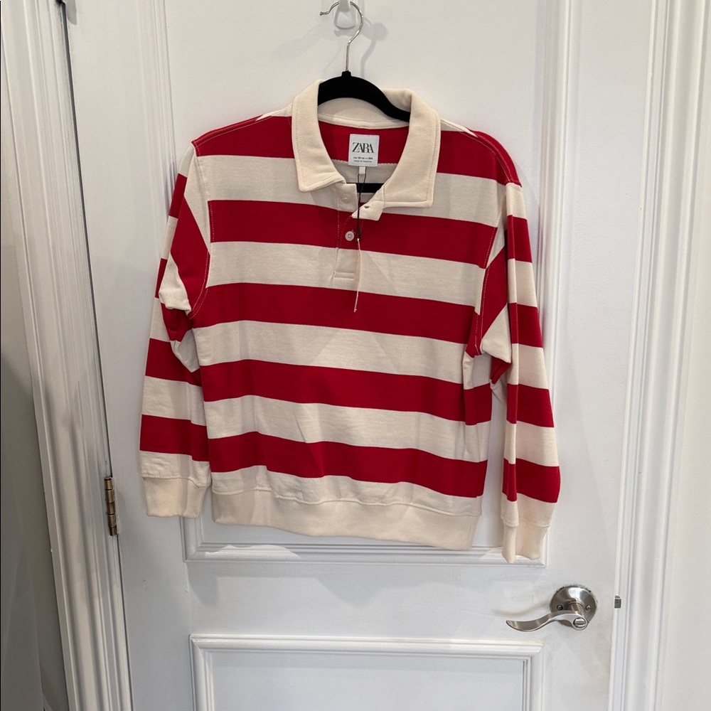 Zara Bold Red and Cream Striped Polo